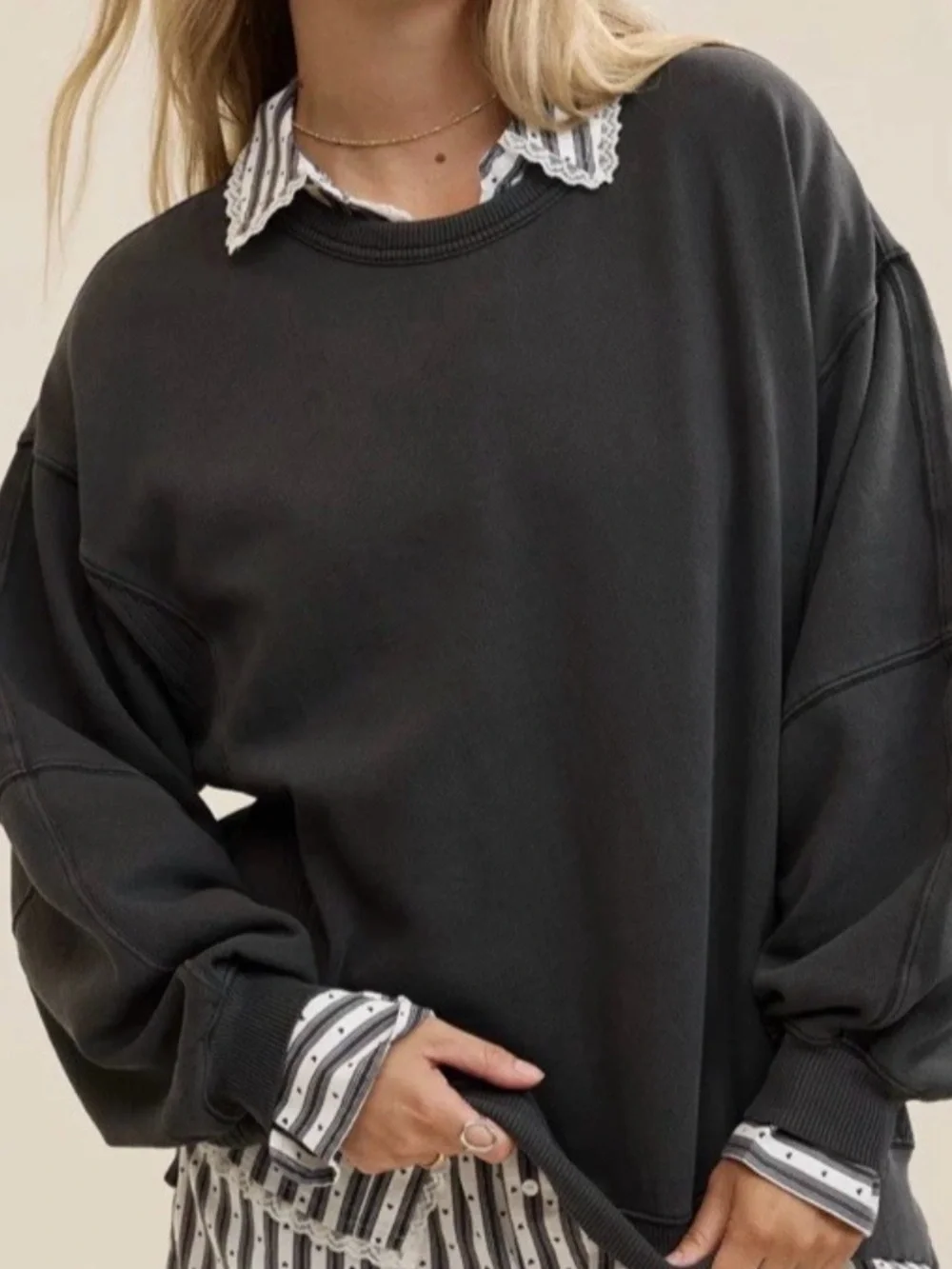 AERIE TRES CHIC SWEATSHIRT RADIANCE OVERSIZED FIT CREWNECK DARK GRAY Sz Large